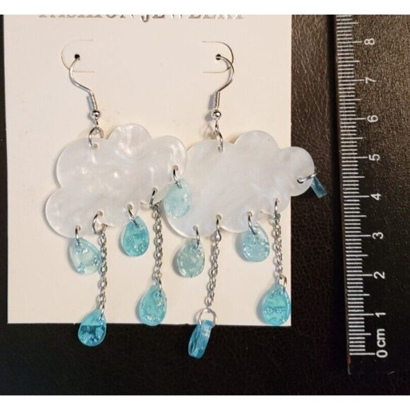 White Rain Clouds With Lt. Blue Dangle Raindrops 1.6" x 2.25" - Picture 3 of 7